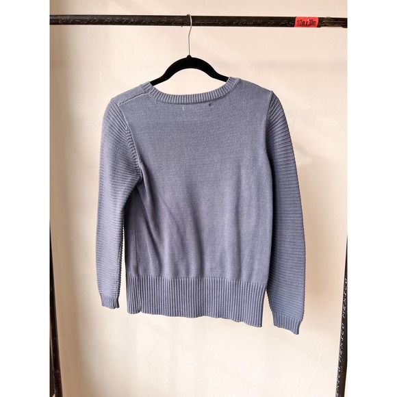HARPER LANE Women's Dusty Blue Long Ribbed Sleeve Crew Neck Knit Sweater sz S - Picture 2 of 6